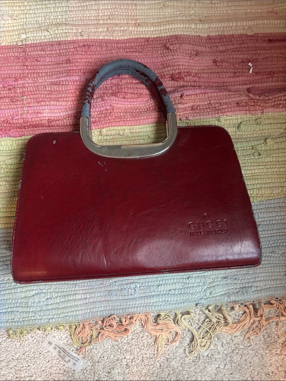 Gucci Burgundy Leather Top-Handle Satchel with Silver-Tone Accent
